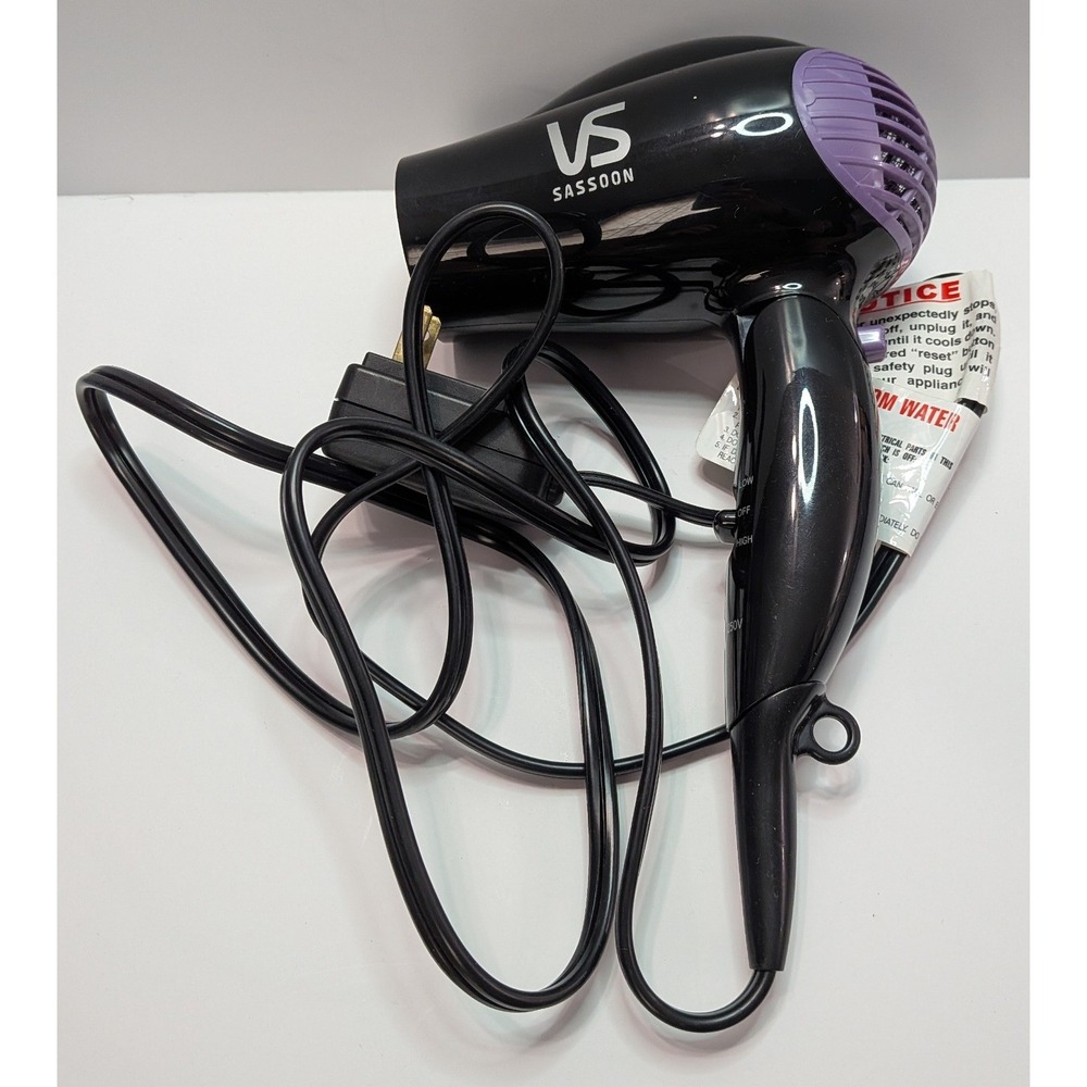 Vidal Sassoon Hair Dryer Unisex OS Black Excellent Travel Folding Dual Voltage